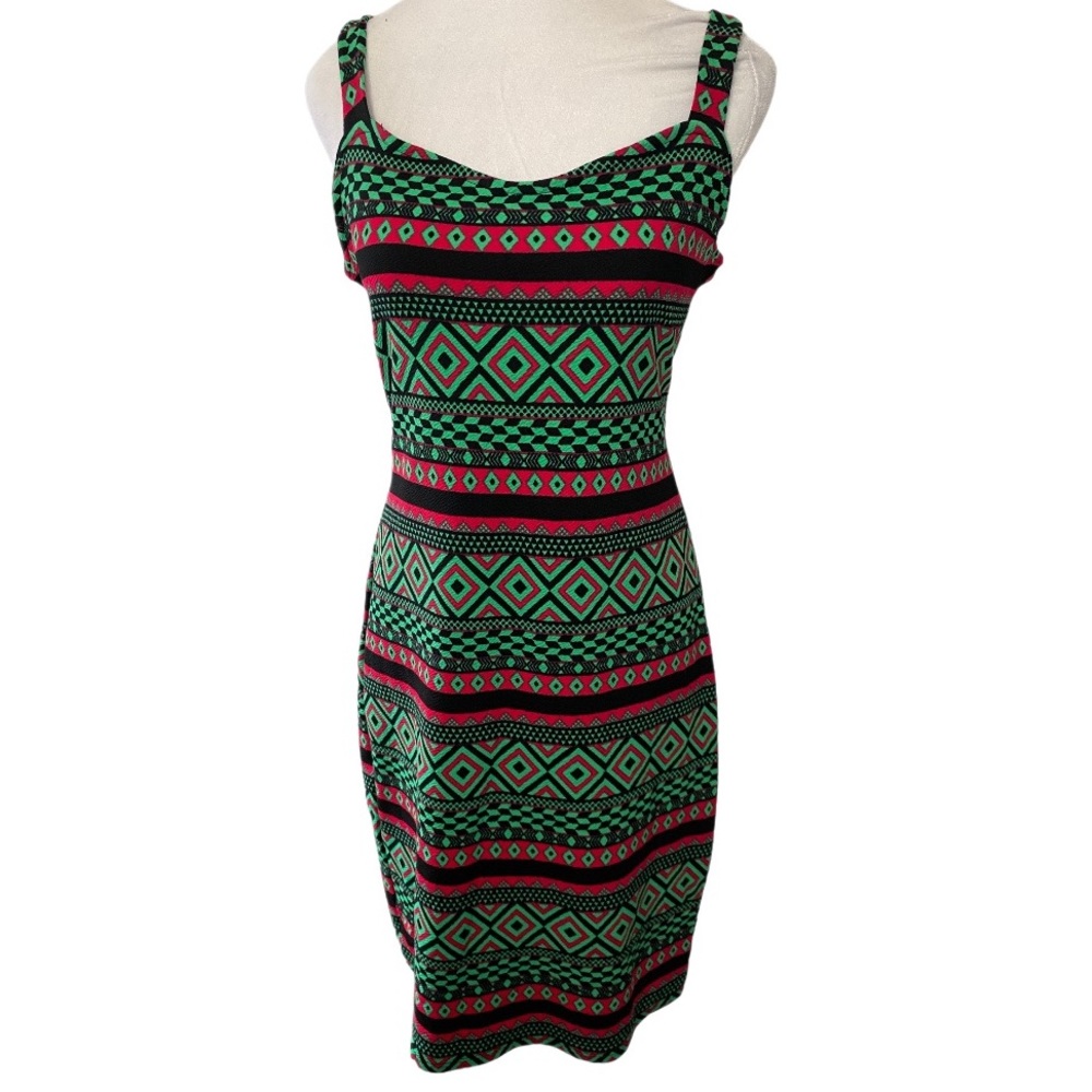 One Clothing Aztec Tribal Sleeveless Sheath Dress Women’s Size Large Red & Green
